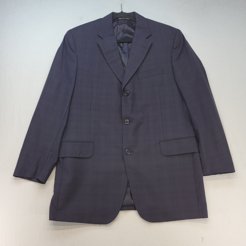 Jack Victor Blazer Mens 40R Navy Blue Plaid Super 100s Wool Sport Coat 3-button